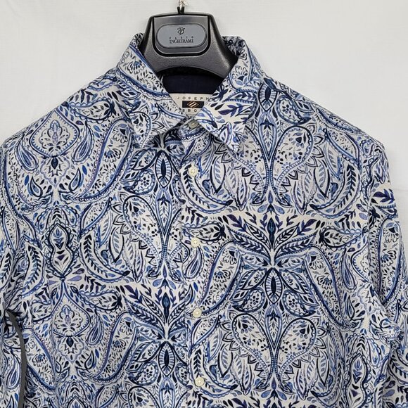 Joseph Abboud Linen Shirt Mens Medium Button Up Long Sleeve Paisely Print - Picture 2 of 14